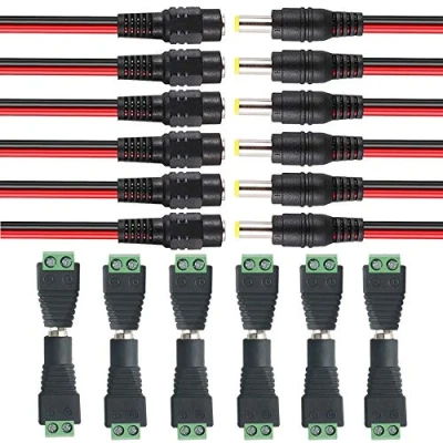 Image of QitinDasen 12 Pairs Premium 2.1 X 5.5mm DC Power Connector Kit: 6 12V / 24V Adapter + Pigtail Cable, for CCTV Security Camera