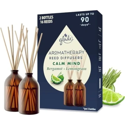 Image of Glade Aromatherapy Reed Diffuser Gift Set, Home Decor Essential Oils Soothing Fragrance, Calm Mind with Bergamot &amp; Lemongrass, Pack of 2 (2 x 80 ml)
