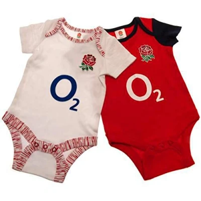 Image of England RFU 2 Pack Babygrow 6 9 Months Bodysuit Vest Sleepsuit Baby Rugby Fan