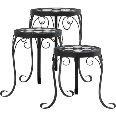 Image of vidaXL Plant Stands 3 pcs Black and White Ceramic