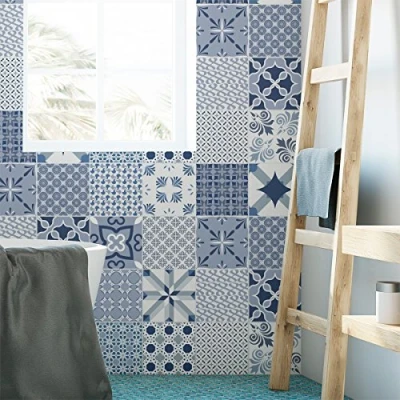 Image of Ambiance Sticker Self Adhesive Decorative Wall Decal Cement Tile for Bathroom and Kitchen Arctique Pack of 9 Stickers 10 x cm