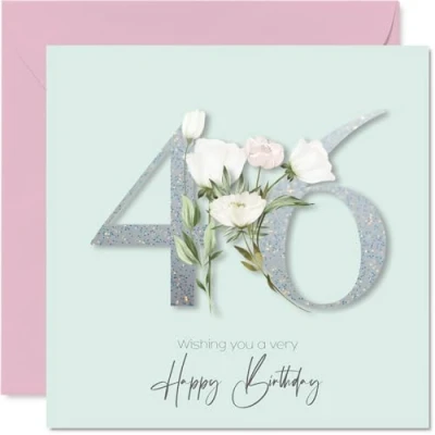 Image of 46th Birthday Cards for Women Fancy Floral Flowers Happy Card 46 Year Old Woman Niece Daughter Cousin Sister, 145mm Bday Greeting