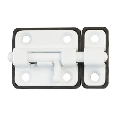 Image of Amig Overlap Pin for Doors Mod.383 38 x 34 mm Security Latch with Plastic Base Horizontal Closing Steel White Finish Includes Screws
