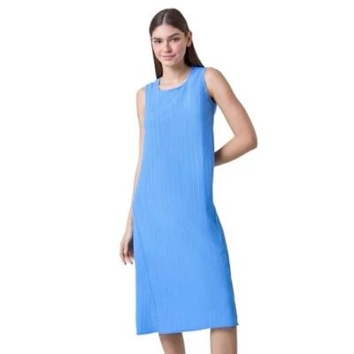 Image of Roman Originals Textured Sleeveless Midi Dress for Women UK Ladies Everyday Holiday Spring Summer Round Neckline Comfy Soft Evening Vacation Work Party Light Blue Size 10