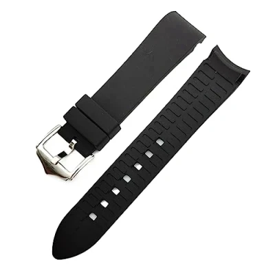 Image of Chlikeyi Rubber Watch Band Elbow Curved Interface Watches Strap Replacement Bracelet Arc End 18/19/20/21/22/24mm, Black, 23 mm