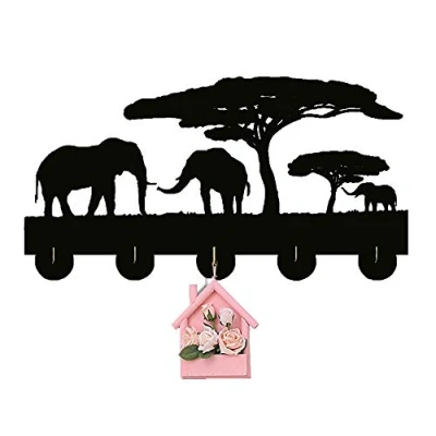 Image of Wall Hooks coat towel rails kitchen toilet and bathroom multi purpose Elephant Animal Key Hanger Rack Holder Hook with 5 Standard