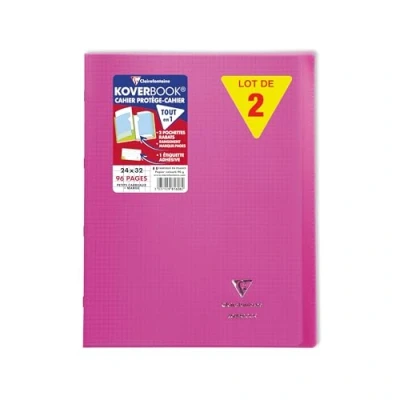 Image of Clairefontaine Ref 981608C Koverbook Stapled PP Notebook (96 Pages) 24 x 32cm Size, Squared Ruling, 90gsm Brushed Vellum Paper, Polypro Cover Pink