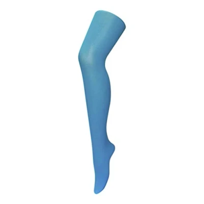 Image of Ladies Black White Red Yellow Blue Green Orange Opaque Coloured Neon 1980s Fancy Dress Halloween Dance Tights (One Size, Aqua Blue)