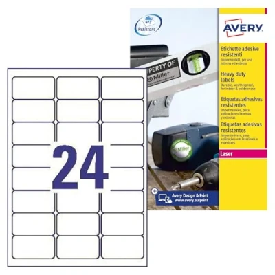 Image of Avery L4773 100 self Adhesive Label Labels (White, Rounded Rectangle, 63.5 x 33.9 mm, A4, Polyester, Matte)