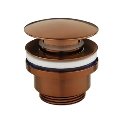 Image of Milano Modern Push Button Universal Slotted Unslotted Bathroom Basin Sink Waste Brushed Copper