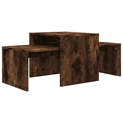 Image of vidaXL Smoked Oak Coffee Table Set Modern, Nesting Engineered Wood Tables, Space saving Design, Versatile Use, Living Room Furniture