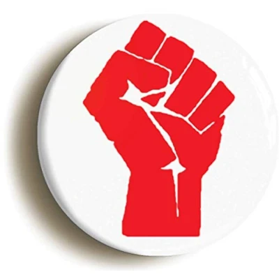 Image of Ozorath SOLIDARITY FIST SYMBOL BADGE BUTTON PIN RED (Size is 1inch/25mm diameter)