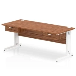 Image of Impulse 1800x800 Desk Walnut/White Cable Managed 2x1 Drawer Fixed Peds