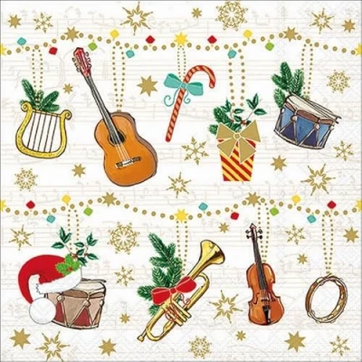 Image of 20 Napkins Christmas Music Table Decoration Paper with Motif Also for Decoupage and 33 x cm