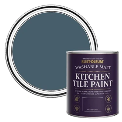 Image of Rust Oleum Blue water resistant Kitchen Tile Paint in Matt Finish Blueprint 750ml