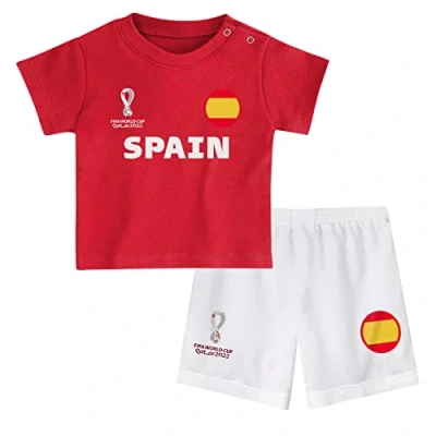 Image of Fifa Unisex Kids Official World Cup 2022 &amp; Spain Home Country Tee Shorts Set, Red/White, 3 6 Months UK