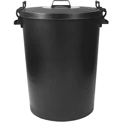 Image of HomeXpress 110L Extra Large Black Plastic Dustbin with Clip On Locking Lid Heavy Duty Garden Storage Unit Bin for Rubbish Waste Animal Feed etc. (110 Litre)