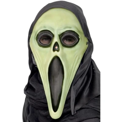 Image of Smiffys Glow in the Dark Screamer Mask, Black &amp; White with Hood, Halloween Fancy Dress Accessory, Adult Up Masks