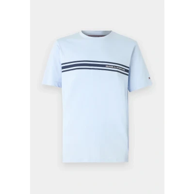Image of Tommy Hilfiger Central Chest Stripe TEE Print Tshirt, Men&#039;s, Size: Small, Breezy blue