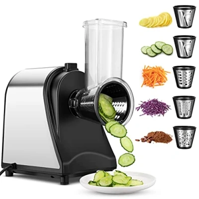 Image of COOCHEER Electric Stainless Steel Vegetable Slicer Grater with 5 Cutting Drums