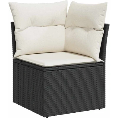 Image of vidaXL 8 Piece Garden Sofa Set with Cushions Black Poly Rattan Acacia