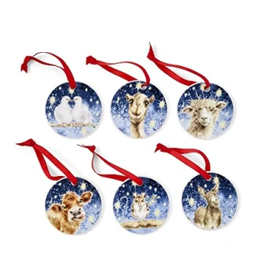 Image of Wrendale Designs Set of 6 Nativity Animal Christmas Decorations