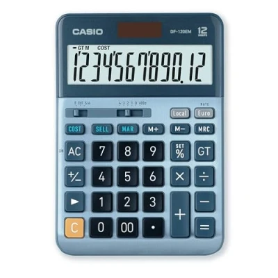 Image of CASIO DF 120EM Desktop Calculator 12 Digit Cost Sell Margin Total Memory Solar Battery Operated, silver