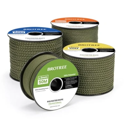 Image of Brotree Polyester Rope 3mm x 50m Army Green Diamond Braided Utility Low Stretch 100KG Breaking Load