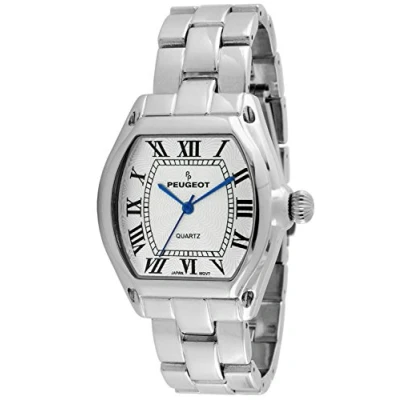 Image of Peugeot Women&#039;s Tank Dress Watch with Bracelet &amp; Roman Numeral Dial, Silver, L, Watches