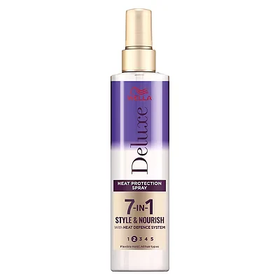 Image of Wella Deluxe Heat Protection Spray Anti frizz UV &amp; Humidity For All Hair Types Tapioca Starch Non sticky 7 in 1 Style Nourish, 150ml