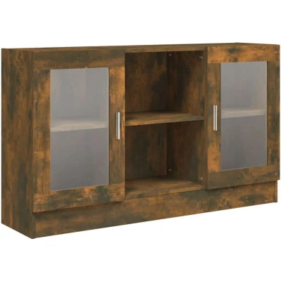 Image of vidaXL Vitrine Cabinet Smoked Oak 120x30.5x70 cm Engineered Wood