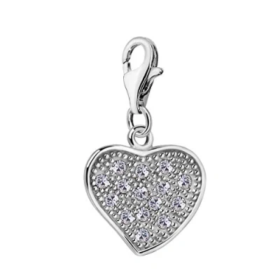 Image of Quiges 925 Sterling Silver White Cubic Zirconia Heart Lobster Clasp Charm Clip on Pendant