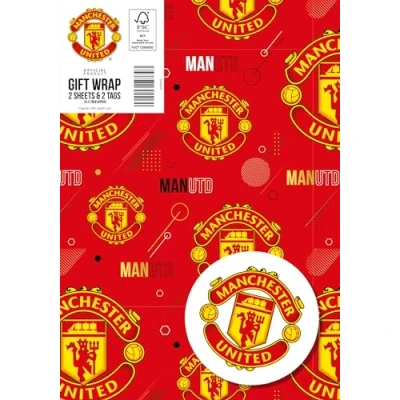 Image of Manchester United Wrapping Paper 2 Sheet Tags, Man Gift Wrap