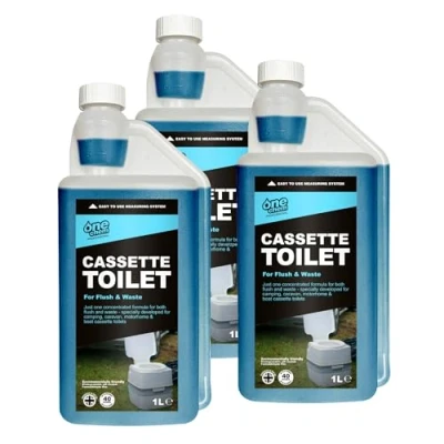 Image of One Chem Professional Cassette Toilet 3 x 1 Litre Concentrate, Up to 40 Doses, 2 in Blue Fluid, Flush and Waste