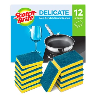 Image of Scotch Brite Delicate Non Scratch Scrub Sponge, 12 Pieces Ideal Everyday Washing up Sponge for Kitchen, Bathroom, and Household, use on Stick Cookware Glass