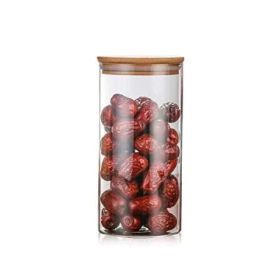 Image of 750ml Glass Food Storage Jars Containers with Airtight Bamboo Lid Kitchen Canisters for Storing Coffee Flour Candy Cookie Spices Nuts