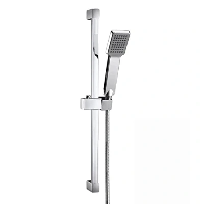Image of ENKI, ES016, Chrome, Square Shower Riser Rail Kit with Hand Holder Handset, Hose, Stainless Steel, Modern, Easy to Install, 1 Year Guarantee