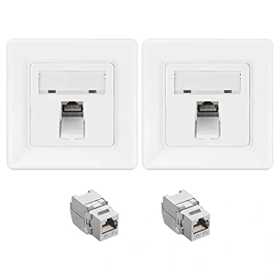 Image of kwmobile Cat6a RJ45 Wall Plate Set of 2x Keystone Jack and 1 Port Ethernet Plate, Connector Jacks, Shielded Jacks