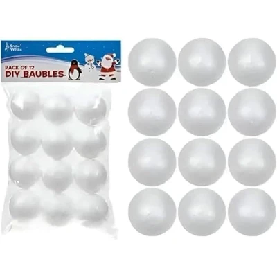Image of Christmas Baubles Decorations Polyfoam Polystyrene White DIY Snow Balls 3.6cm Pack of 12