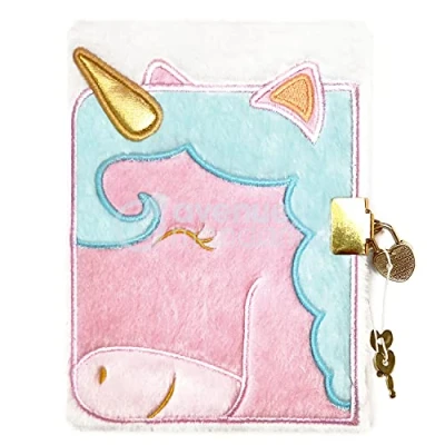 Image of Avenue Mandarine Ref CO209C Fur Secret Diary with Padlock Closure Unicorn Design 240 Ruled Pages, 125 x 170mm, Supplied 2 Keys, Suitable for Ages 6+
