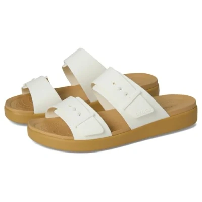 Image of Crocs Women Sandal,Brooklyn Buckle Low,Chalk/Tan,8 UK