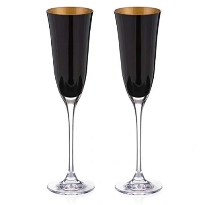 Image of DIAMANTE Oro Black Champagne Flutes &#039;Oro Black&#039; Collection Pair of Black/Gold Crystal