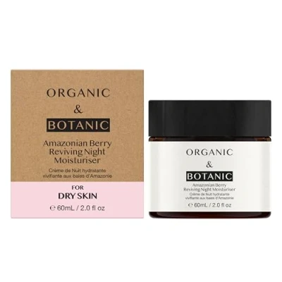 Image of Organic &amp; Botanic Amazonian Berry Night Moisturiser with Hyaluronic Acid Vitamin C 60ml Hydrating, Anti Aging Formula for Younger Looking Skin