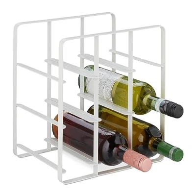 Image of Relaxdays Metal Wine Rack, 9 Bottles, Powder Coated Iron, 30 x 27.5 20 cm, Free Standing Holder, Kitchen &amp; Bar, White