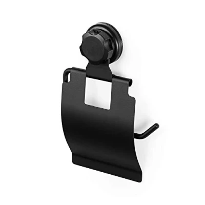 Image of Compactor Toilet Roll Holder, POWDER COATING IRON 24H SUCTION CUP : TPU AND ABS, Black, 14.8 x 3.3 H.22.5 cm