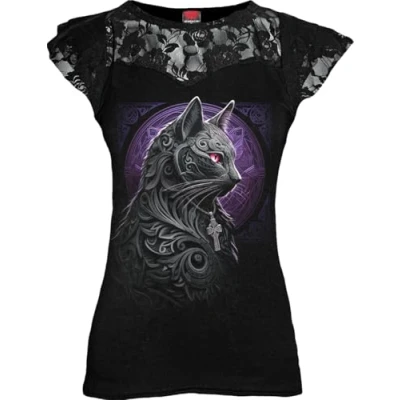 Image of Spiral Celtic Whiskers Lace Layered Cap Sleeve Top Black S