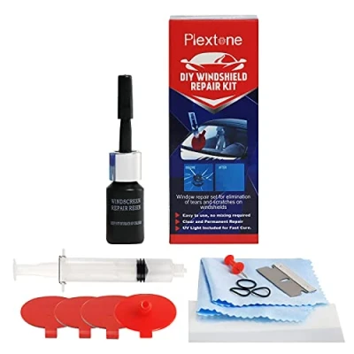 Image of Plextone Windshield Repair Kit,Fast DIY Kit,Car Glass Tool Set for Fix Chips, Cracks, Bulls Eye, Star Shaped and Half Moon Cracks …