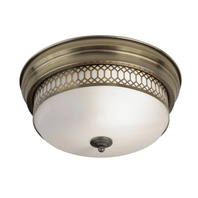 Image of Edinburgh 2 Light Bathroom Flush Ceiling Antique Brass, White IP44, E27