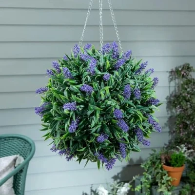 Image of Garden Mile artificial Topiary Balls, 30cm Faux Boxwood balls Lavendar Flowers, Durable UV Weather resistant Decorative flower outdoor hanging for garden, Patio (Lavendar Ball)