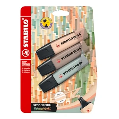 Image of Highlighter STABILO BOSS ORIGINAL NatureCOLORS Pack of 3 Beige, Warm Grey, Earth Green